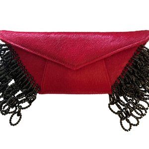 Kzeniya Red Calf Hair Clutch with Metal Chain